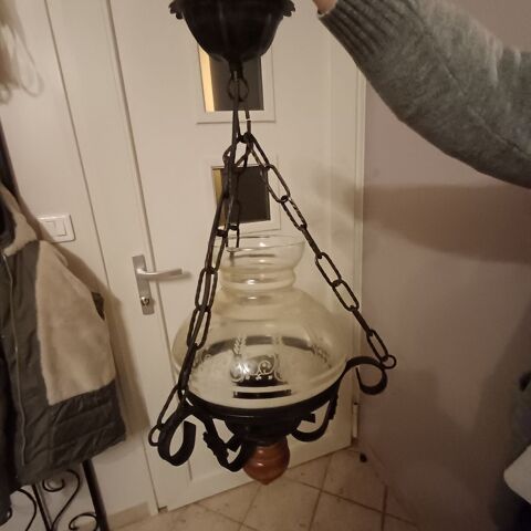 Luminaire lustre suspension verre bois ferraille 10 Rethel (08)