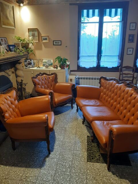 Canapé et deux fauteuils bois et cuir Aix-en-Provence (13)