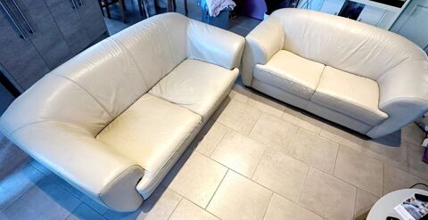 Ensemble de 2 canap�s cuir beige, 3 + 2 places 250 �tampes (91)