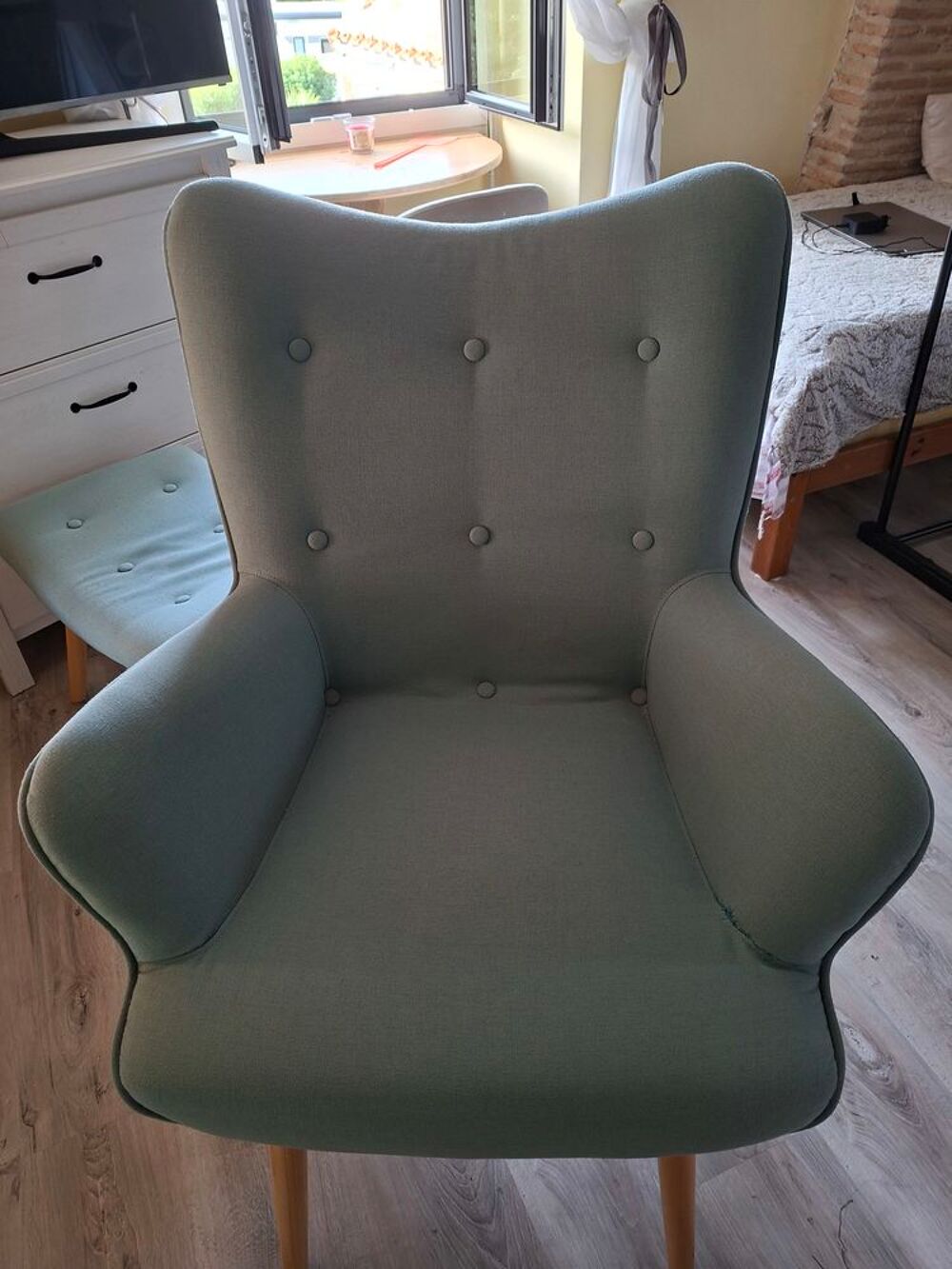 Fauteuil avec repose-pieds bleu vert Meubles