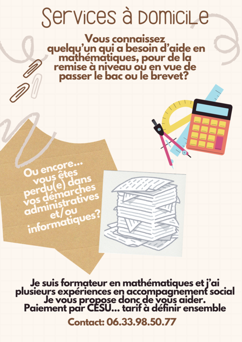 Aide en mathématiques et/ou pour les démarches 0 24400 Saint-mdard-de-mussidan