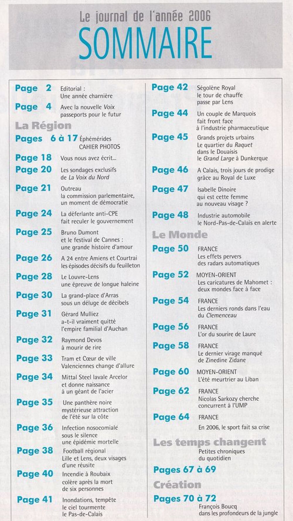 Voix du Nord Journal de l'ann&eacute;e 2006 Livres et BD