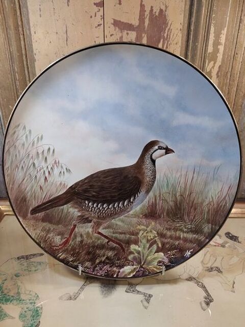 Grand plat fa�ence D�cor Perdrix Montereau Creil Fleury XIXe 180 Loches (37)