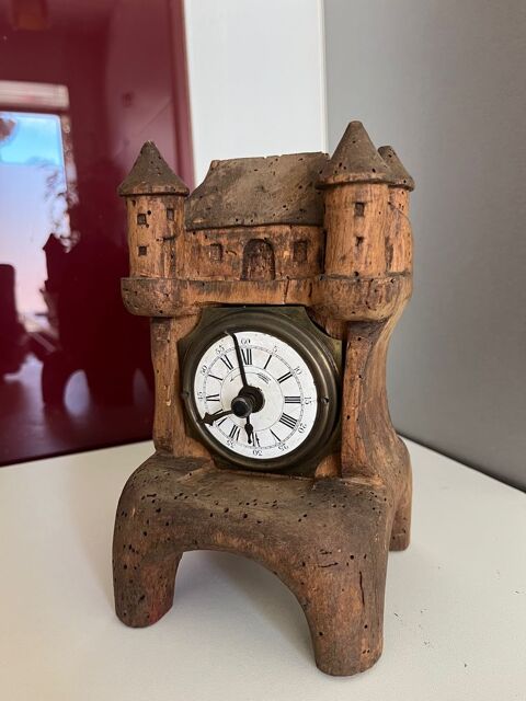 R�veil / Pendulette fin 19e si�cle dans bois sculpt� main 0 Decazeville (12)