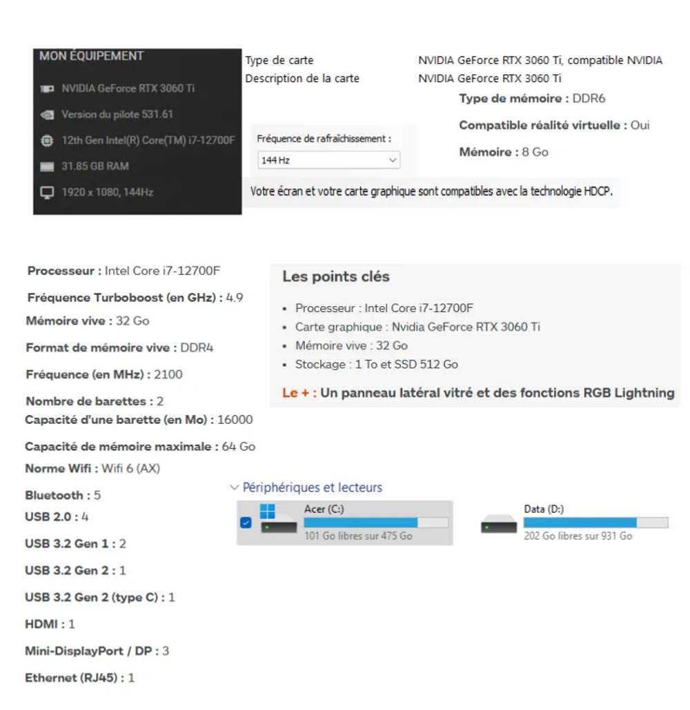 PC GAMER ACER PREDATOR P03-640 Matériel informatique