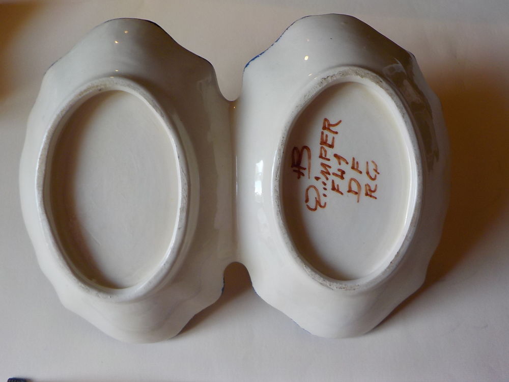 petit plat double serviteur en fa&iuml;ence de quimper Henriot Décoration