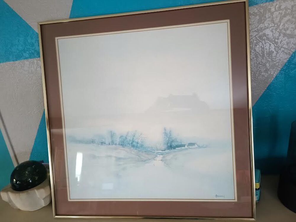 LITHOGRAPHIE MA CAMPAGNE SOUS LA NEIGE Décoration