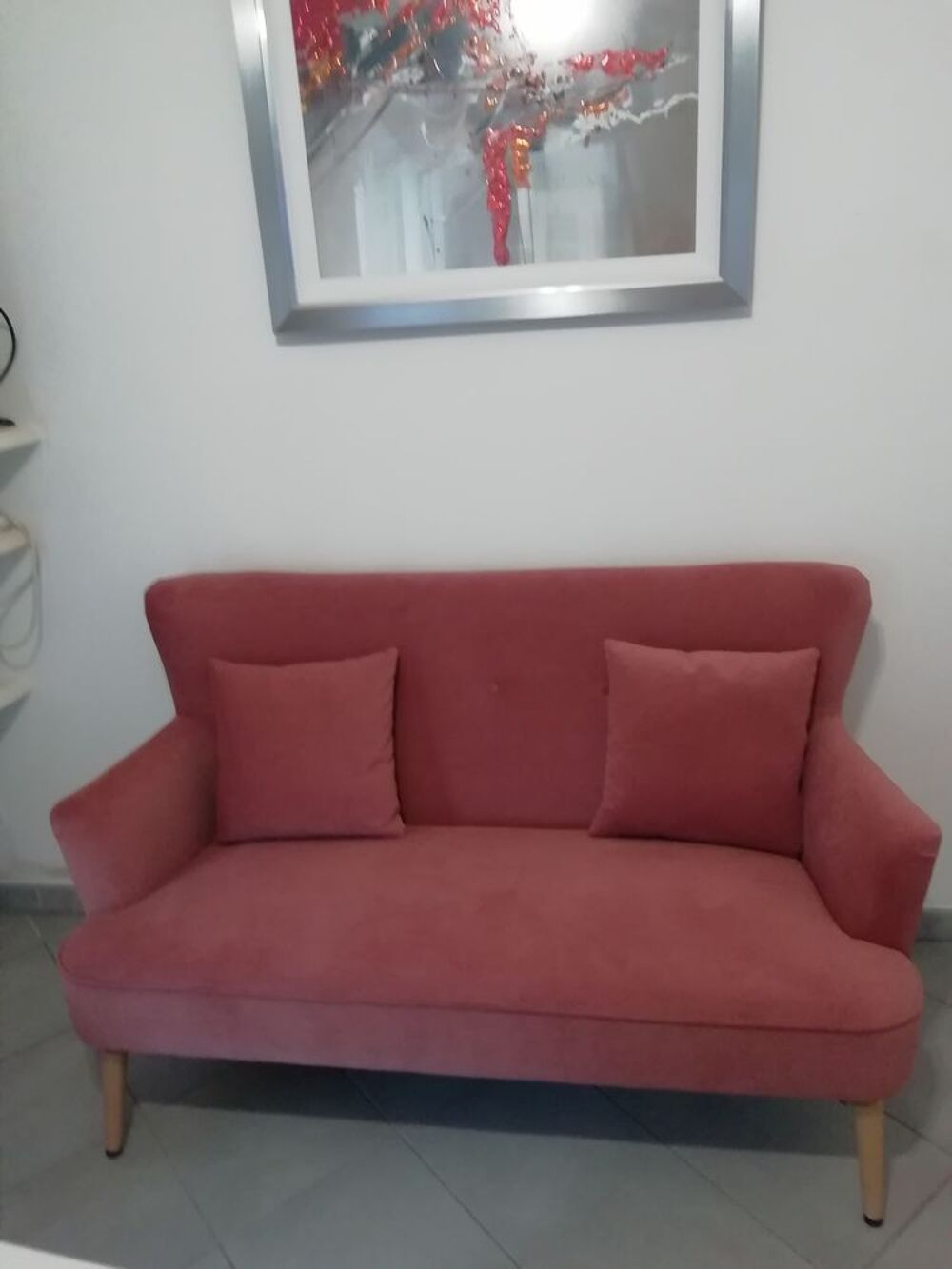 Canap&eacute; 2 places velours vieux rose style scandinave comme N Meubles