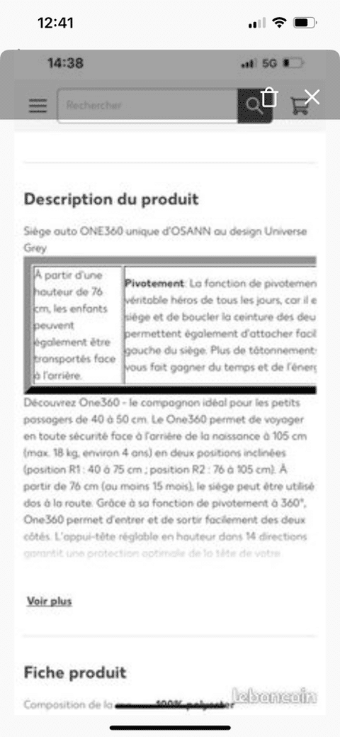 Si�ge auto neuf 98 Paris 12 (75)