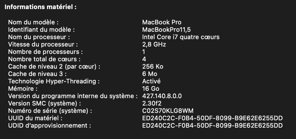 Macbook Pro Retina 15"" mi-2015 / 2,8 GHz Intel Core i7 4 co Matériel informatique
