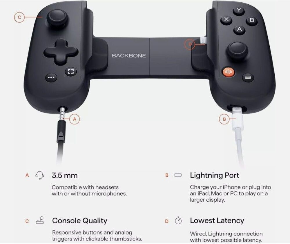 Manette Backbone One Gen 2 pour IPhone Classic Lightning Téléphones et tablettes