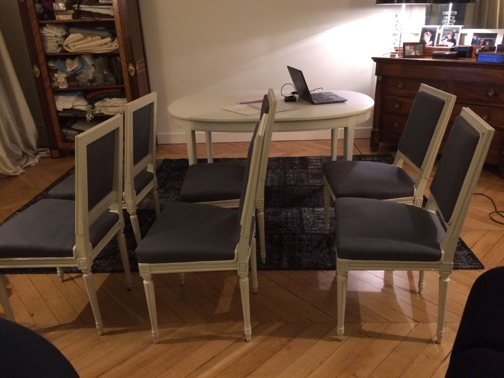 chaises 6 Directoire refaites en tissu gris Meubles