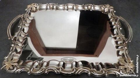 Ancien Plateau m�tal argent�, feuilles dor�es 8 �cuisses (71)