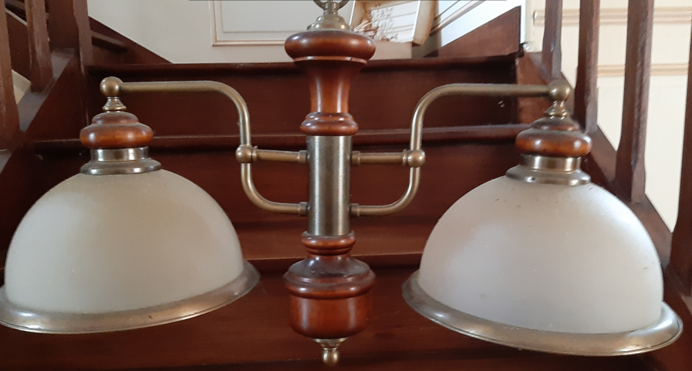 Lustre Bois Laiton 2 Lumi&egrave;res Décoration