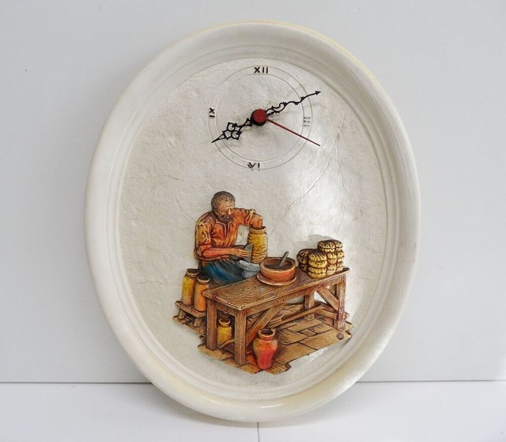 COLLECTOR HORLOGE MURALE VINTAGE PLATRE DECO POTIER tbe D�coration