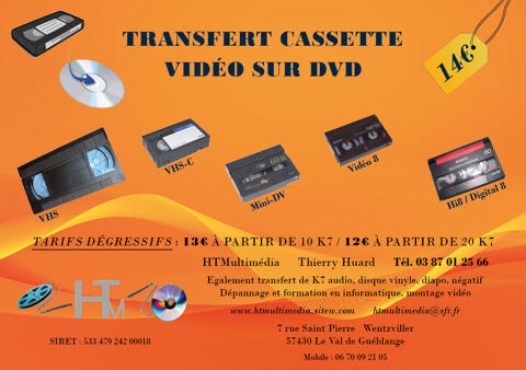 Transfert de cassettes vidéos sur DVD 0 57430 Le val-de-gublange