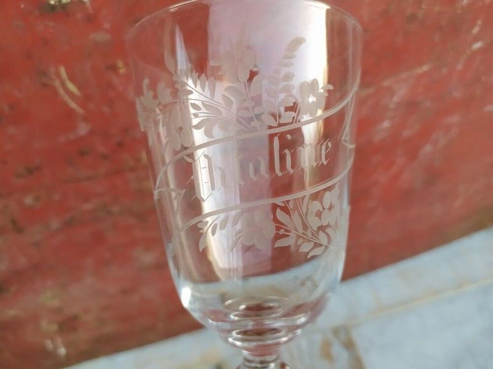 Verre Cristal Grav&eacute; Vitaline Souvenir d'Aniche XIX&egrave;me Décoration