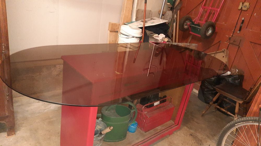 Plateau de verre tremp&eacute; fum&eacute; "securite " pour table Meubles