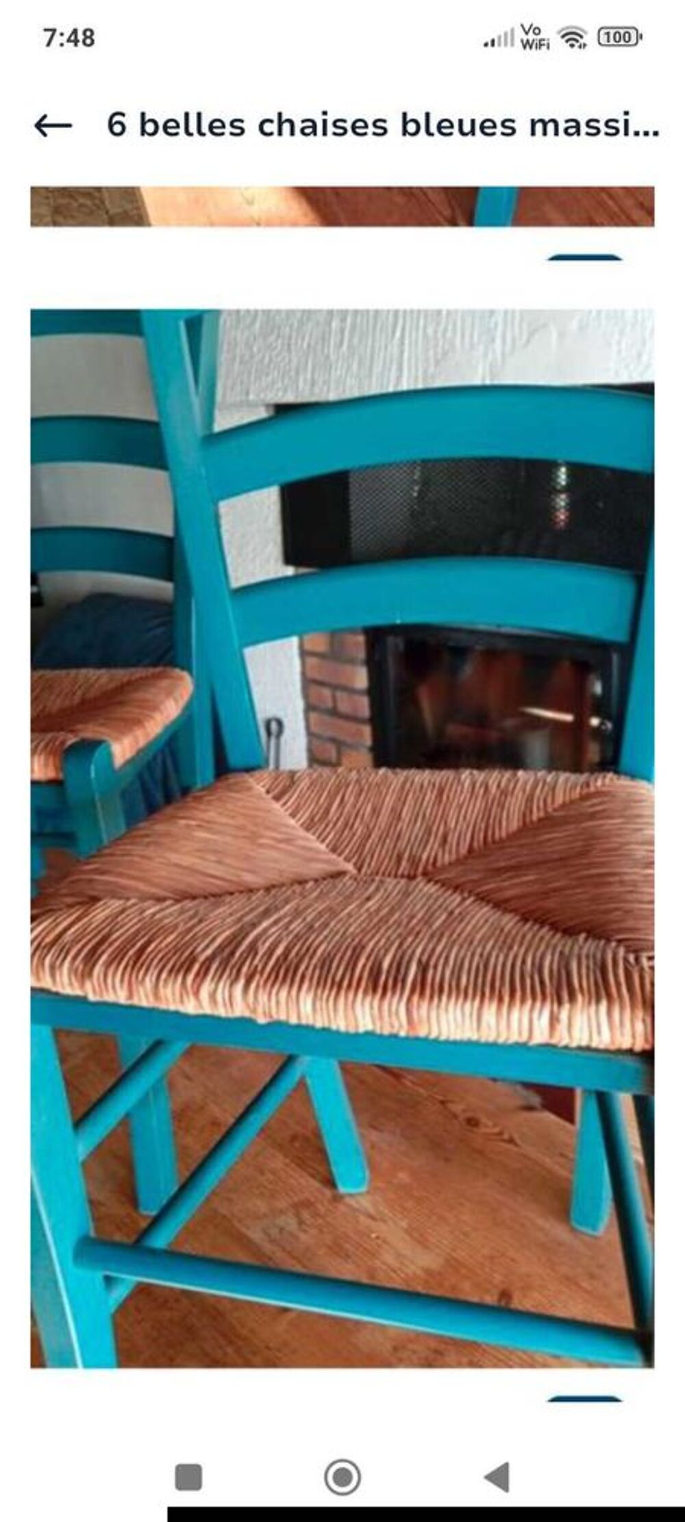 6 belles chaises bleues paille naturel bois massif Meubles
