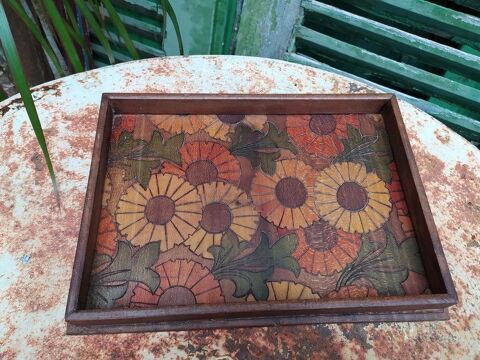 Ancien Plateau Bois Pyrograv� D�cor Tournesols Art D�co 15 Loches (37)