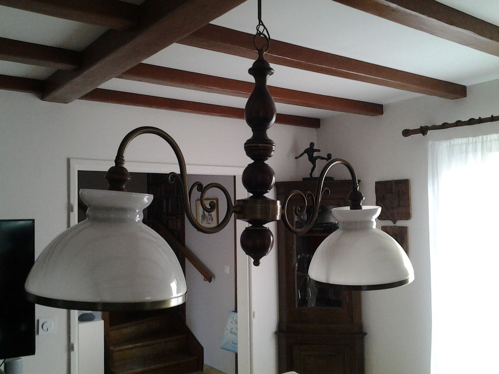 Suspension bois et opaline Décoration