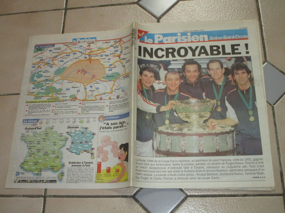  JOURNAL 1996"FRANCE GAGNE COUPE DAVIS" NOAH-FORGET-PIOLINE 