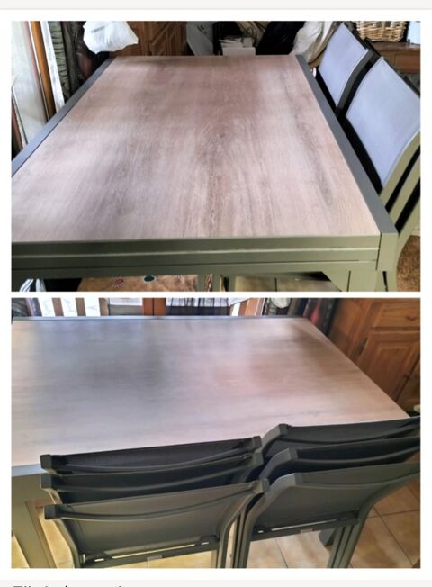 Table avec chaises  Jardin  métal et aspect bois clair 500 Quillan (11)