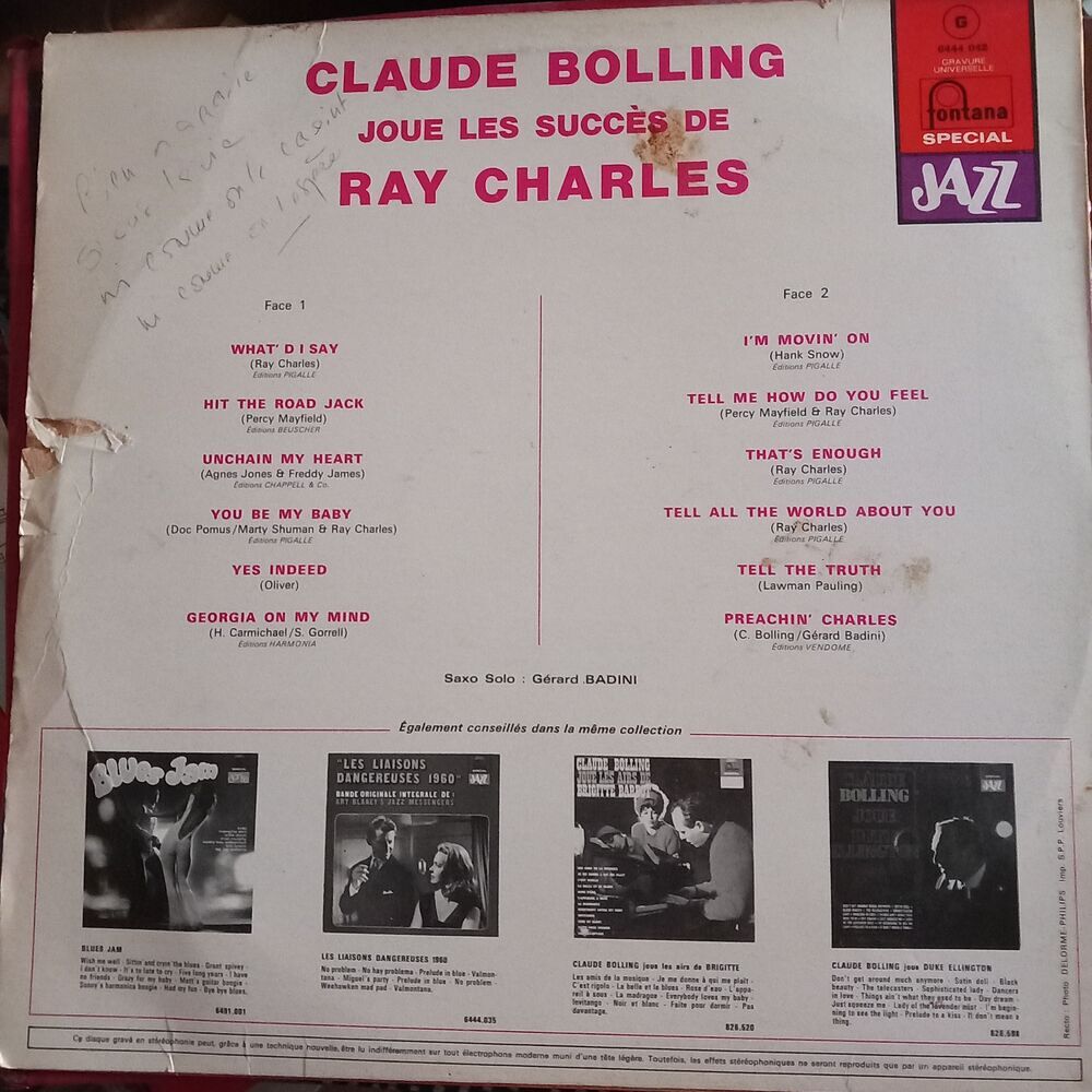 RAY CHARLES / CLAUDE BOLLING JOUE / DISQUE VYNIL 33 TOURS / CD et vinyles