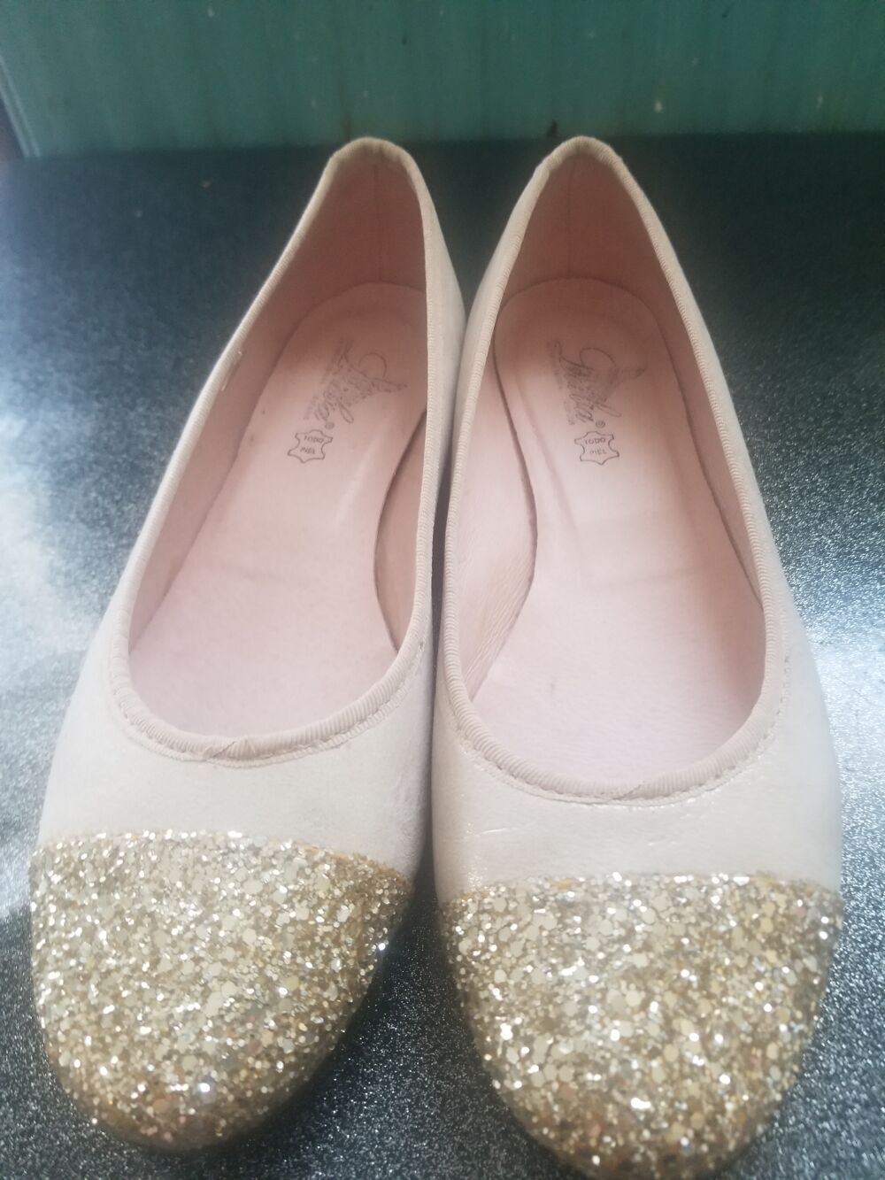 Ballerine femme beige dor&eacute;e Chaussures