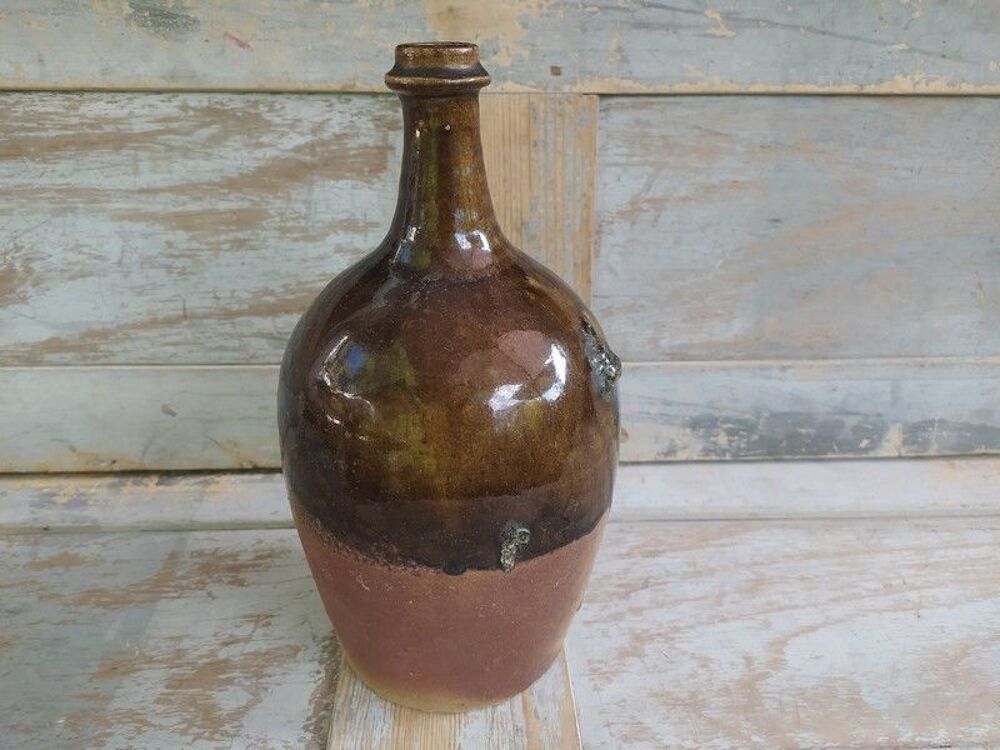 Ancienne Bouteille Gr&egrave;s Verniss&eacute; Poterie &Eacute;maill&eacute;e 
