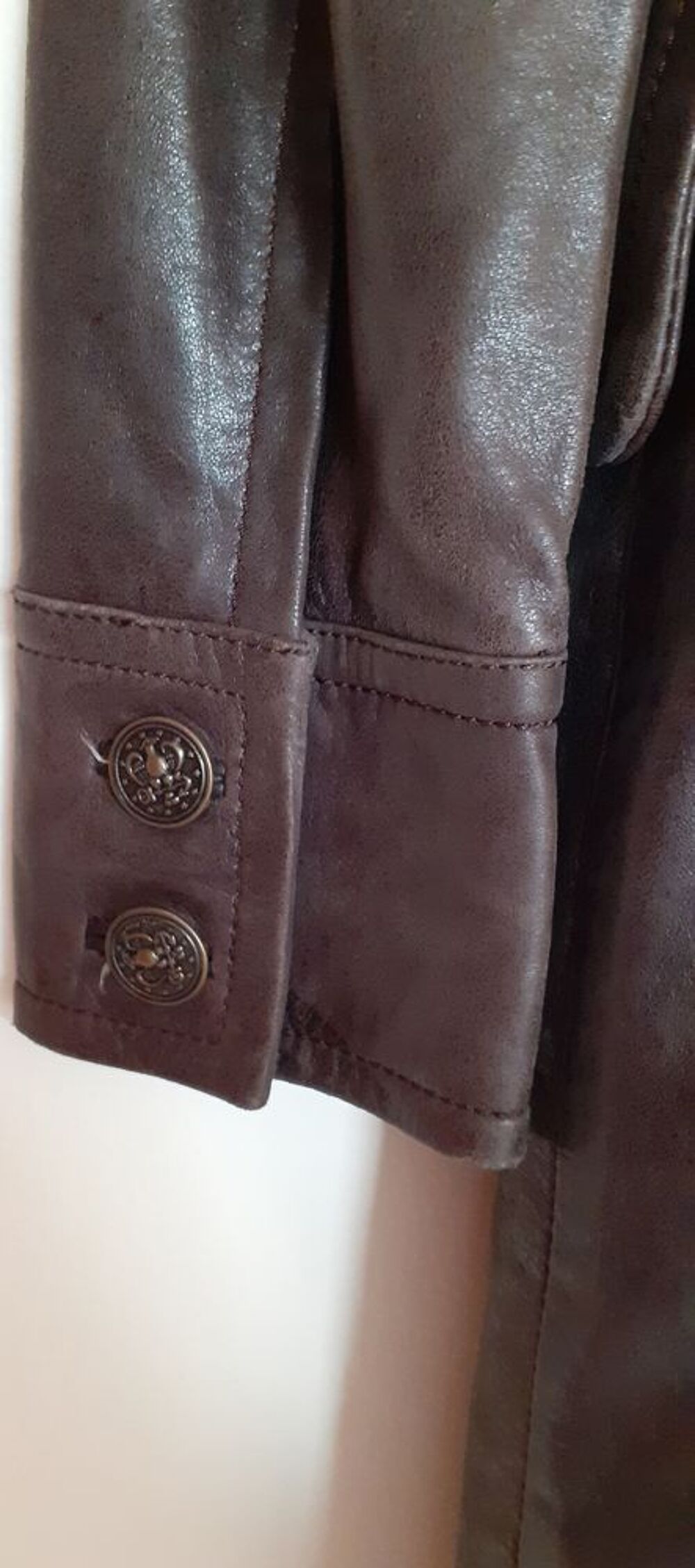 Manteau cuir Marron fonc&eacute; T36 Vêtements