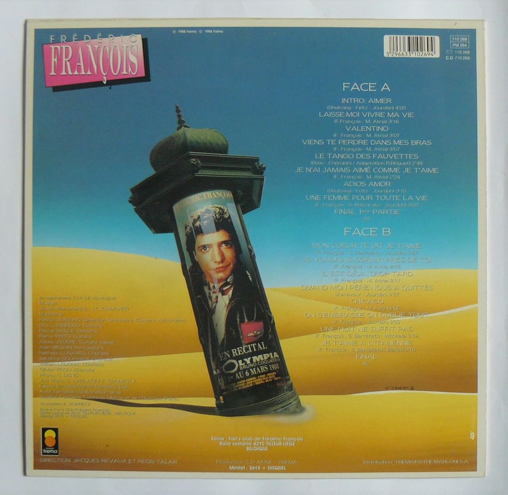 LP Fr&eacute;d&eacute;ric FRANCOIS Olympia - Trema 310 269 CD et vinyles