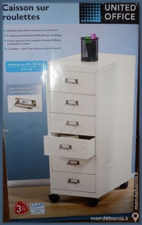 CAISSON d BUREAU~A ROULETTES~6TIROIRS~METAL~BLANC 65 Grigny (91)