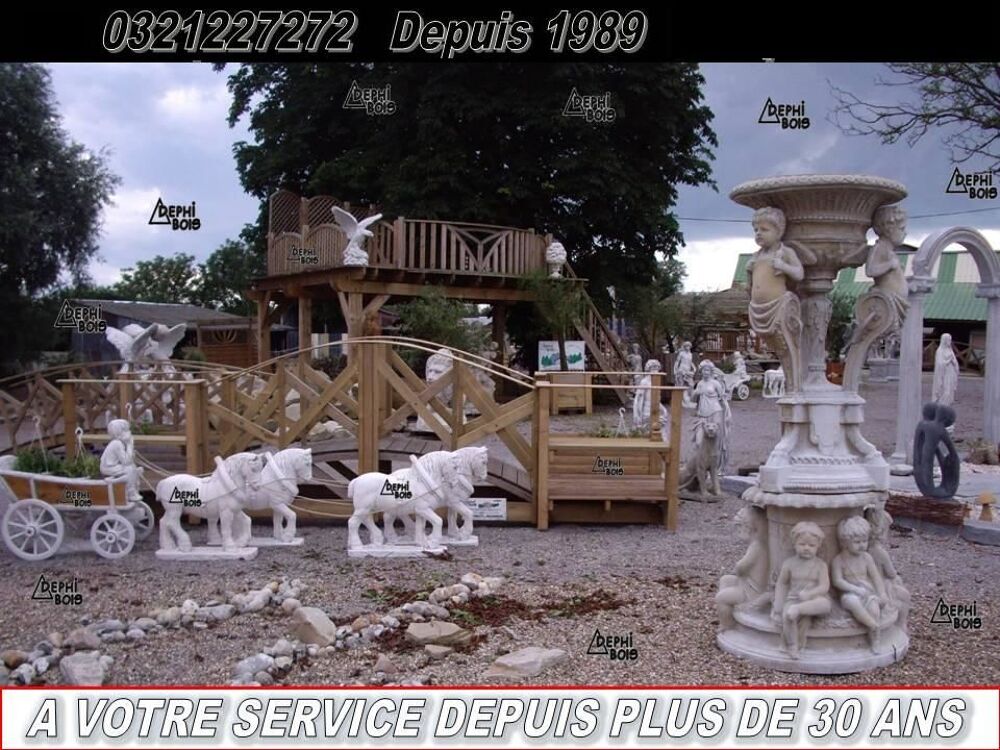 Fontaines - Dallages - Pillasses pour portails, socles, bustes. Exemple : 1 charrette et 2 chevaux en d&eacute;stockage 690€ Jardin