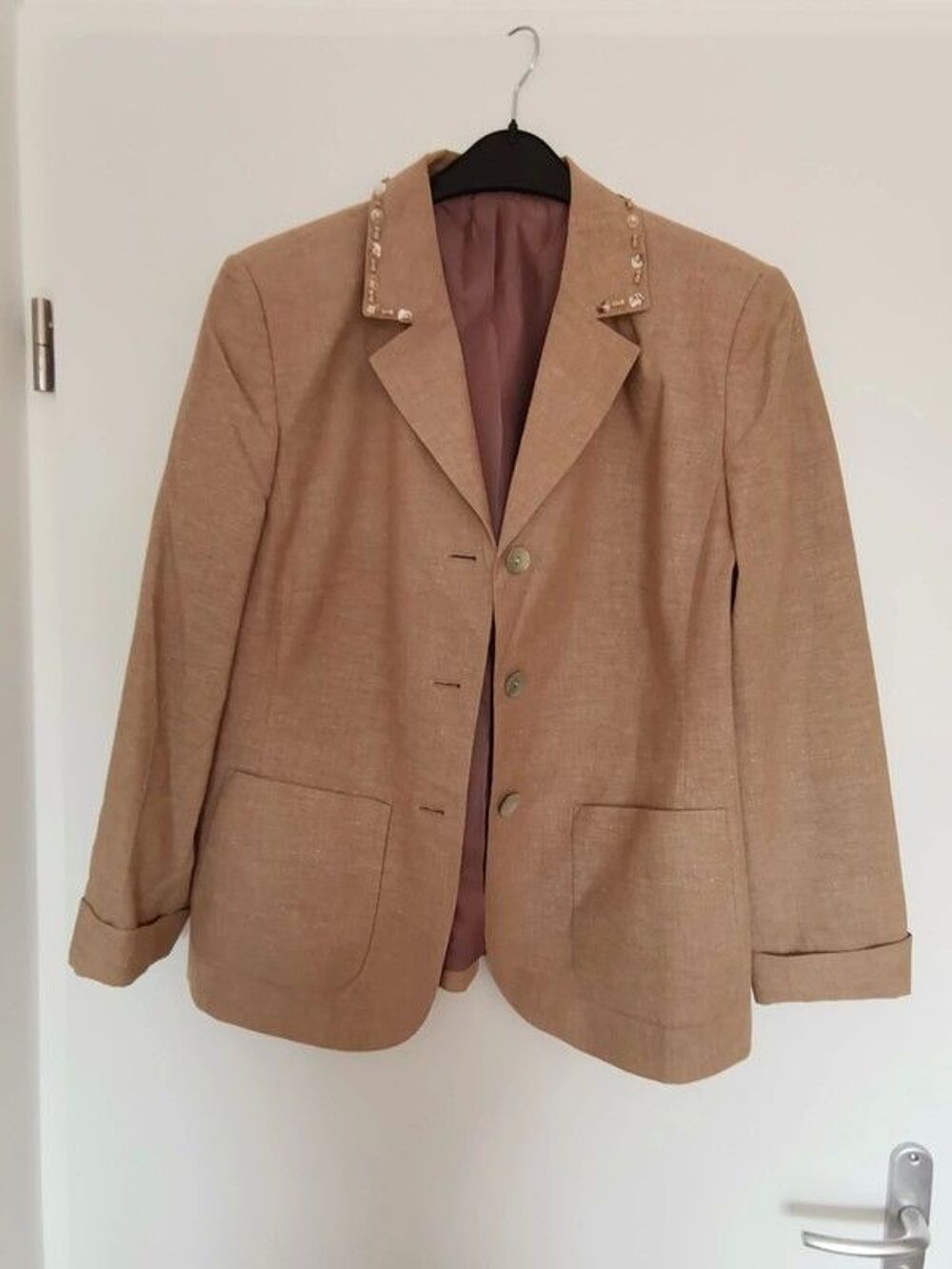 Veste neuve femme beige en coton et lin taille 46 Vêtements