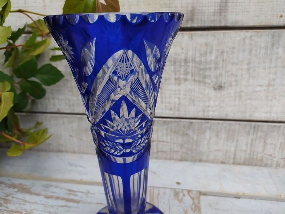 Vase Cristal de Boh&ecirc;me Bleu Cobalt Décoration
