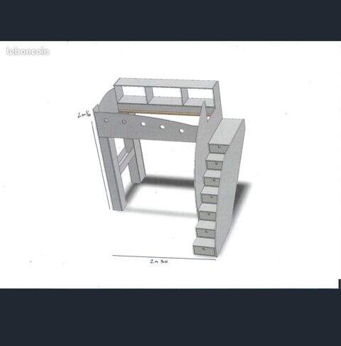 Lit mezzanine sur mesure ébéniste + lit 2 places ? Rangement 1400 Rancé (01)
