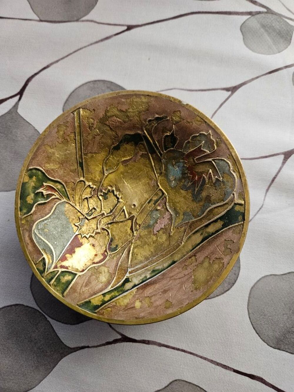 Coupelle en laiton cloisonn&eacute;e vintage Décoration