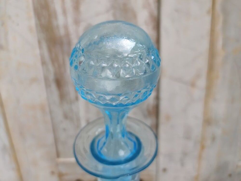 Grande Carafe Verre Moul&eacute; Bleu Azur XIX&egrave;me Décoration