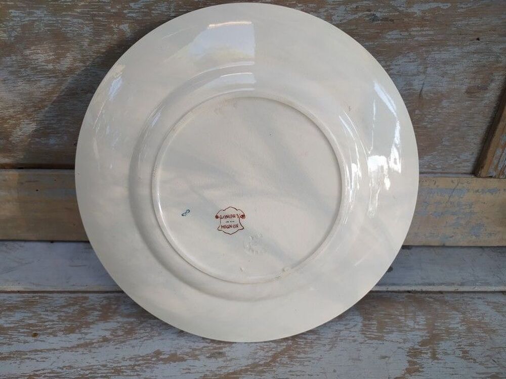 Assiette Terre de Fer Fa&iuml;ence Longwy D&eacute;cor Mignon Oiseaux 