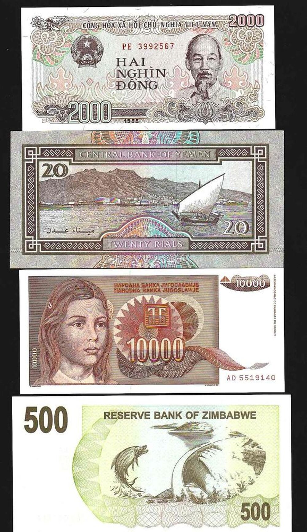 Lot de 25 billets de 25 pays rares - NEUFS 