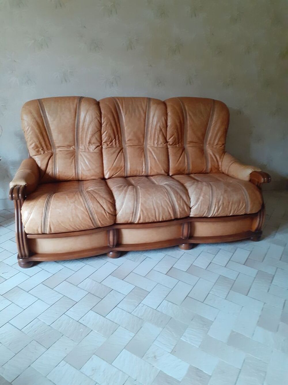 CANAPE EN CUIR + 2 FAUTEUILS ET 1 POUF Meubles