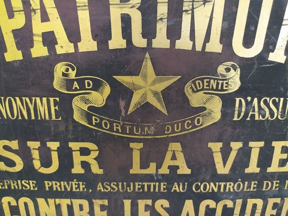 Ancienne Plaque T&ocirc;le Publicitaire Assurance Le Patrimoine 
