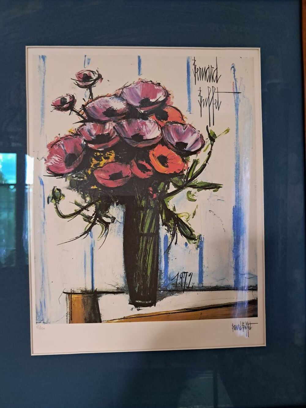 Lithographie num&eacute;rot&eacute;e de Bernard BUFFET. 
Les an&eacute;mones.1972 Décoration