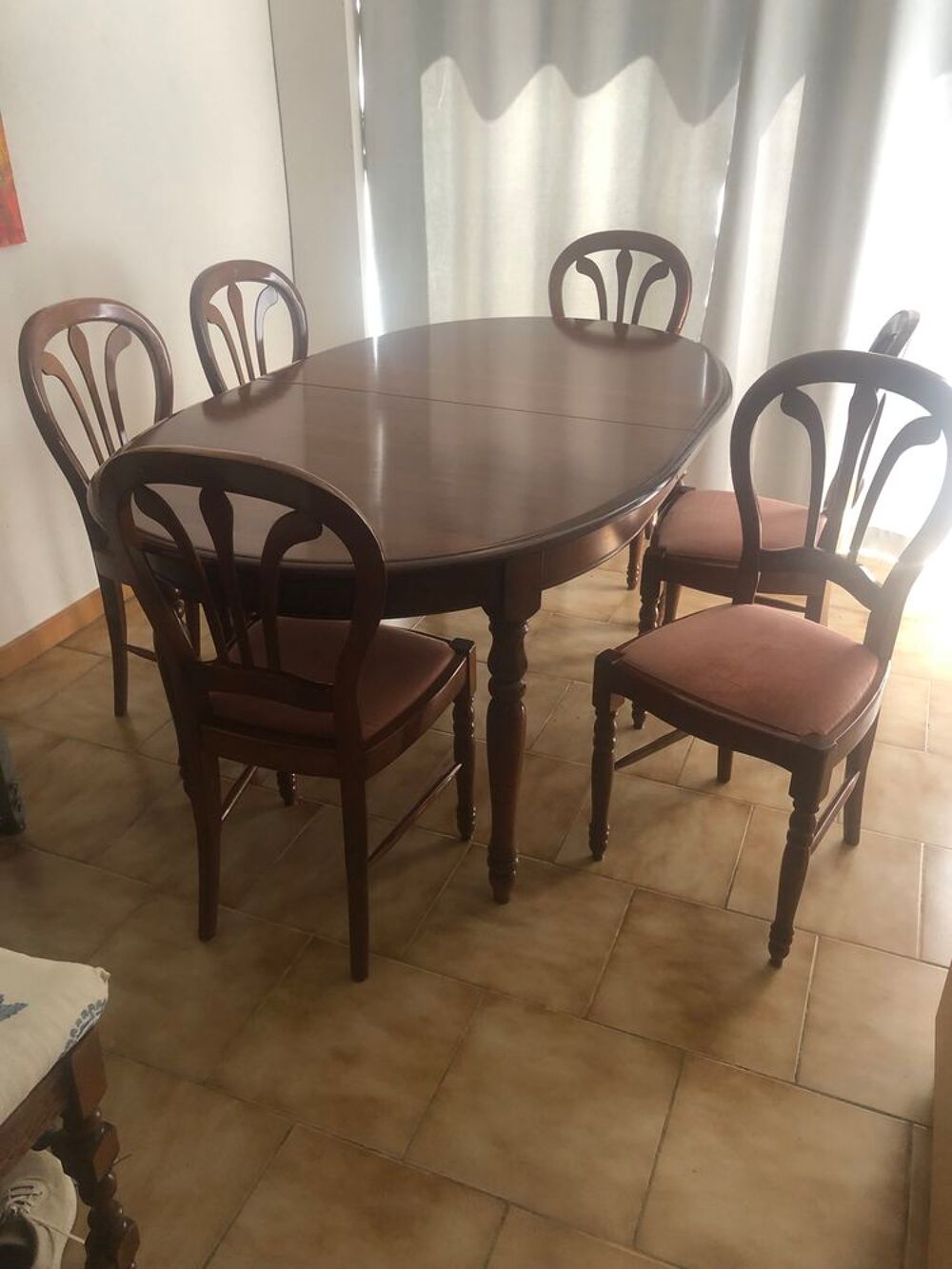 table salle &agrave; manger +rallonges+6 chaises merisier Meubles