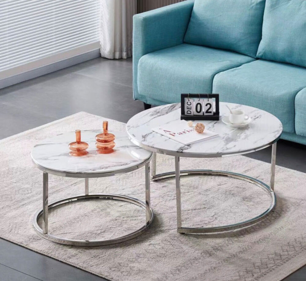 table basse gigogne blanc argent Meubles