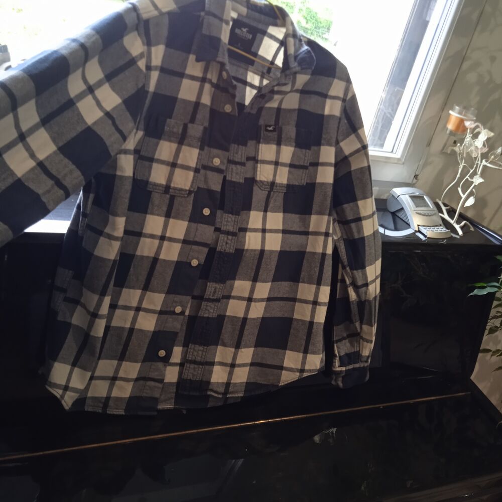 Chemise &agrave; carreaux marine et blanc manches longues taille XL Vêtements