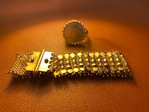 Bague Napolon 10 francs 1906 et Bracelet Ancien orfvre Or 4199 Bayonne (64)