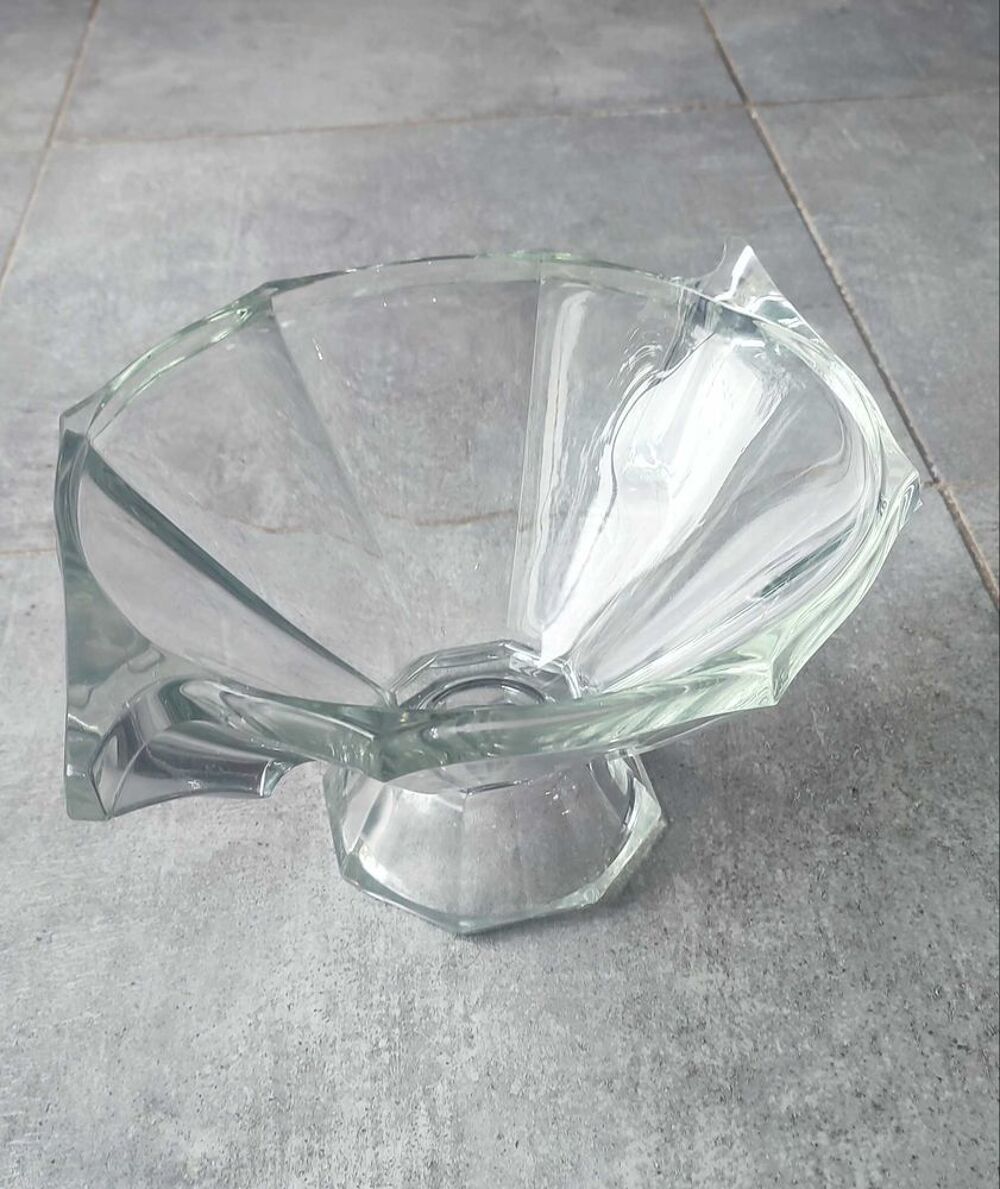Coupe en verre &eacute;pais grav&eacute;e Slovakia Style Art D&eacute;co 