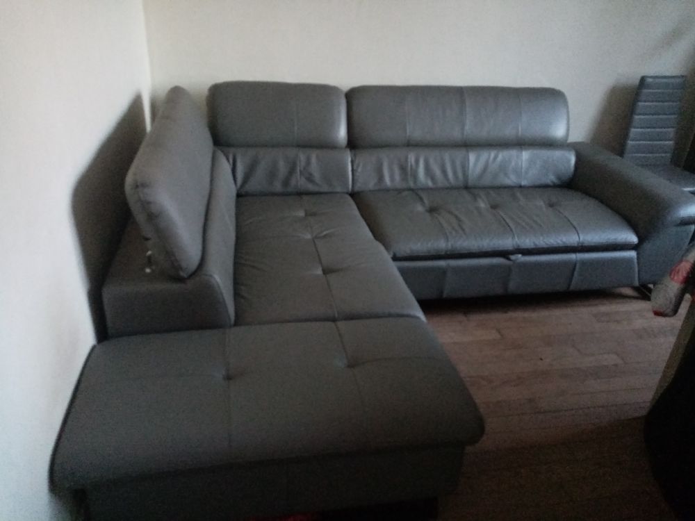 salon cuir v&eacute;ritable gris Meubles